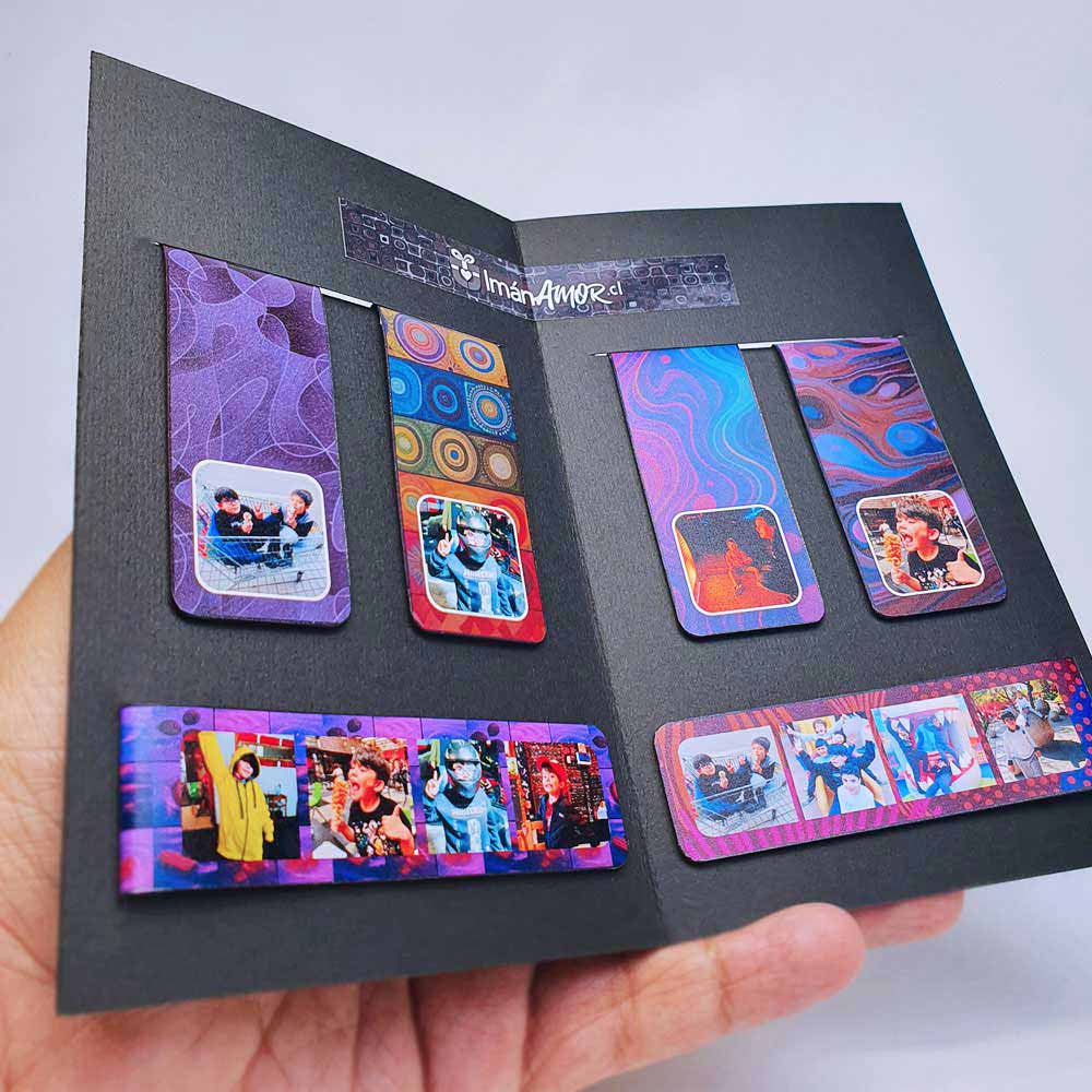 Pack Marcapáginas magnéticos para regalar, de diversos diseños coloridos personalizados con fotografías y recuerdos
